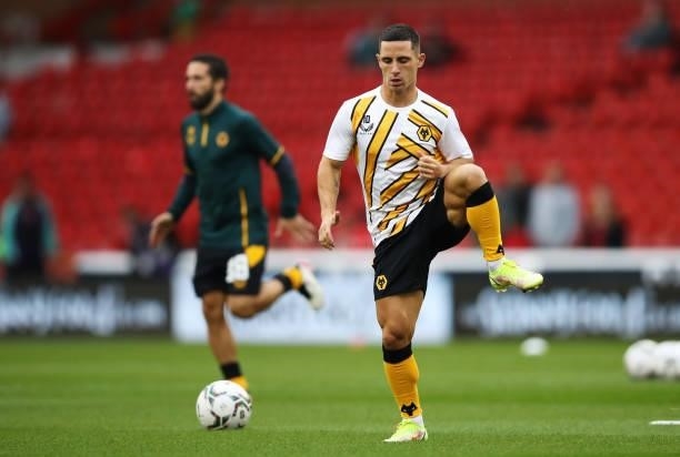 Daniel Podence of Wolverhampton Wanderers warms up prior to the Carabao Cup Second Round match between Nottingham Forest and Wolverhampton Wanderers...