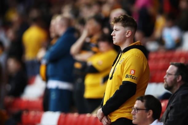 Wolverhampton Wanderers fan looks on prior to the Carabao Cup Second Round match between Nottingham Forest and Wolverhampton Wanderers at City Ground...
