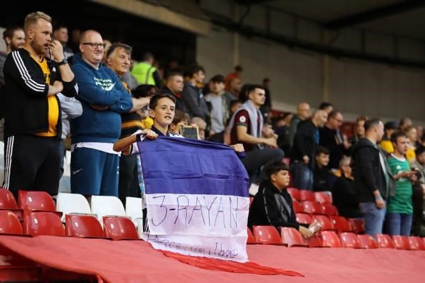 Wolverhampton Wanderers fan displays a France flag in support of Rayan Ait-Nouri of Wolverhampton Wanderers prior to the Carabao Cup Second Round...