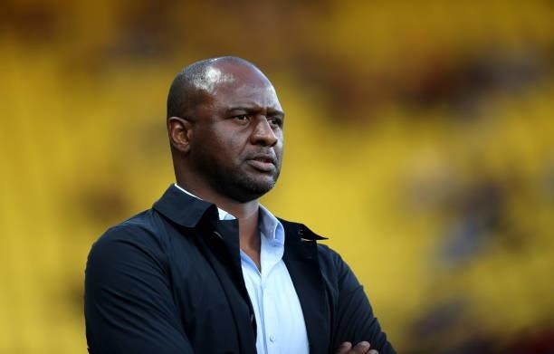 Patrick Vieira the manager of Crystal Palace during the Carabao Cup second round match between Watford and Crystal Palace at Vicarage Road Stadium on...