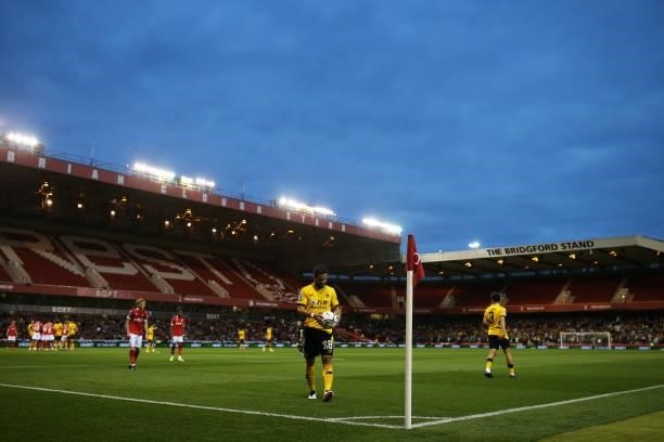 Joao Moutinho of Wolverhampton Wanderers walks over to take a corner during the Carabao Cup Second Round match between Nottingham Forest and...