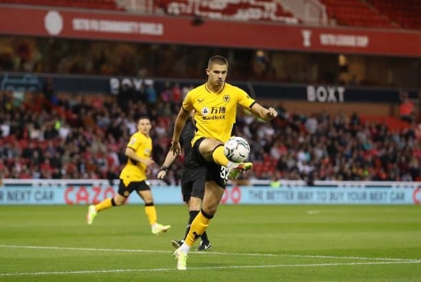 Leander Dendoncker of Wolverhampton Wanderers controls the ball during the Carabao Cup Second Round match between Nottingham Forest and Wolverhampton...