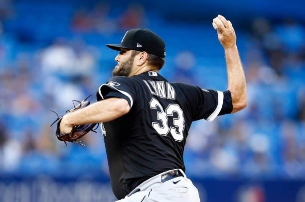 Lance Lynn of the Chicago White Sox delivers a pitch in the second inning during a MLB game against the Toronto Blue Jays at Rogers Centre on August...