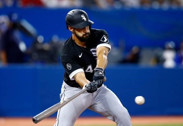 Seby Zavala of the Chicago White Sox bats during a MLB game against the Toronto Blue Jays at Rogers Centre on August 23, 2021 in Toronto, Ontario,...