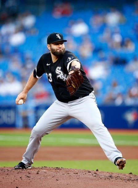 Lance Lynn of the Chicago White Sox delivers a pitch in the first inning during a MLB game against the Toronto Blue Jays at Rogers Centre on August...