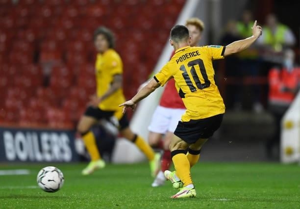 Daniel Podence of Wolverhampton Wanderers scores their team's second goal during the Carabao Cup Second Round match between Nottingham Forest and...
