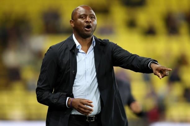 Patrick Vieira the manager of Crystal Palace during the Carabao Cup second round match between Watford and Crystal Palace at Vicarage Road Stadium on...