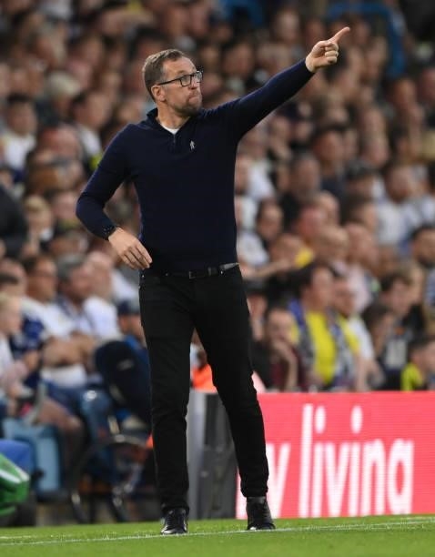 Crewe manager David Artell makes a point on the touchline during the Carabao Cup Second Round match between Leeds United and Crewe Alexandra at...