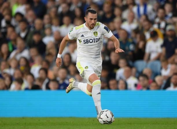 Leeds player Jack Harrison in action during the Carabao Cup Second Round match between Leeds United and Crewe Alexandra at Elland Road on August 24,...