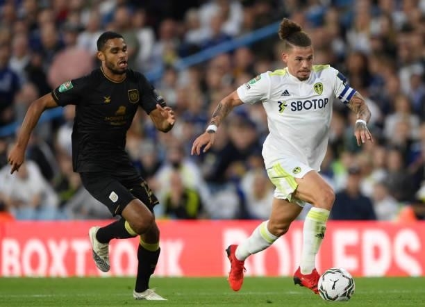 Leeds player Kalvin Phillips in action during the Carabao Cup Second Round match between Leeds United and Crewe Alexandra at Elland Road on August...