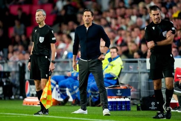 Coach Roger Schmidt of PSV during the UEFA Champions League Play-Offs Leg Two match between PSV and Benfica at Philips Stadion on August 24, 2021 in...