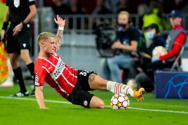 Philipp Max of PSV during the UEFA Champions League Play-Offs Leg Two match between PSV and Benfica at Philips Stadion on August 24, 2021 in...
