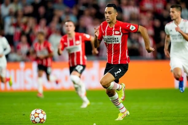 Eran Zahavi of PSV during the UEFA Champions League Play-Offs Leg Two match between PSV and Benfica at Philips Stadion on August 24, 2021 in...