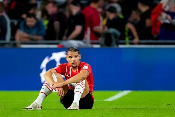 Armando Obispo of PSV looks dejected during the UEFA Champions League Play-Offs Leg Two match between PSV and Benfica at Philips Stadion on August...
