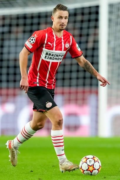 Olivier Boscagli of PSV during the UEFA Champions League Play-Offs Leg Two match between PSV and Benfica at Philips Stadion on August 24, 2021 in...