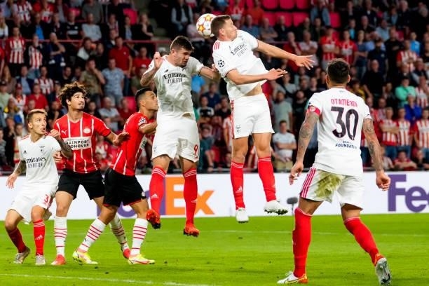 Morato of Benfica and Jan Vertonghen of Benfica during the UEFA Champions League Play-Offs Leg Two match between PSV and Benfica at Philips Stadion...
