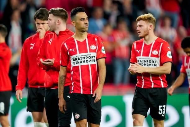 Eran Zahavi of PSV looks dejected during the UEFA Champions League Play-Offs Leg Two match between PSV and Benfica at Philips Stadion on August 24,...