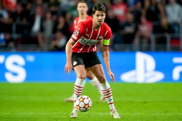 Marco van Ginkel of PSV during the UEFA Champions League Play-Offs Leg Two match between PSV and Benfica at Philips Stadion on August 24, 2021 in...