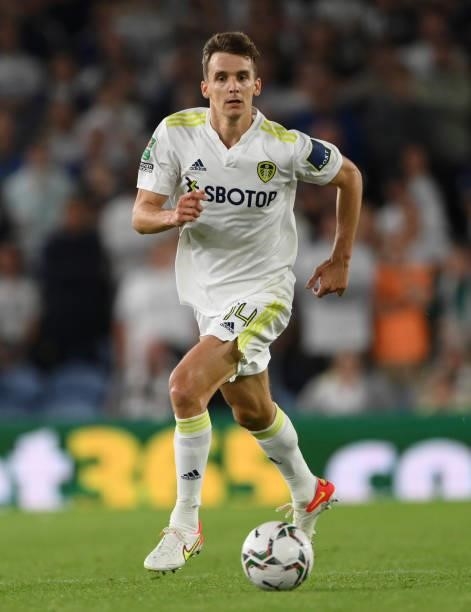 Leeds player Diego Llorente in action during the Carabao Cup Second Round match between Leeds United and Crewe Alexandra at Elland Road on August 24,...