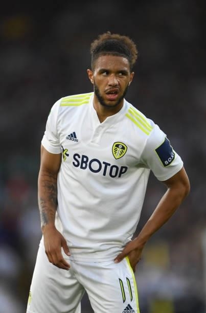 Leeds player Tyler Roberts reacts during the Carabao Cup Second Round match between Leeds United and Crewe Alexandra at Elland Road on August 24,...