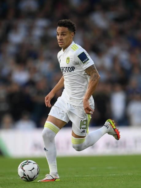 Leeds player Rodrigo in action during the Carabao Cup Second Round match between Leeds United and Crewe Alexandra at Elland Road on August 24, 2021...