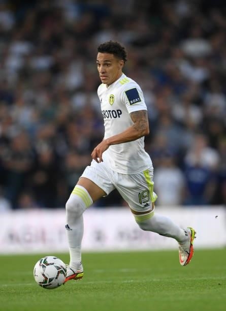 Leeds player Rodrigo in action during the Carabao Cup Second Round match between Leeds United and Crewe Alexandra at Elland Road on August 24, 2021...