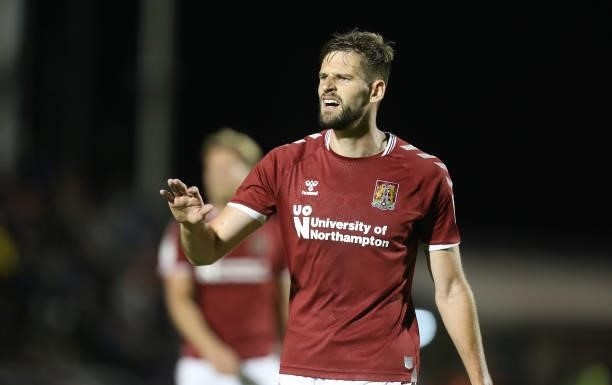 Jon Guthrie of Northampton Town in action during the Carabao Cup 2nd Round match between Northampton Town and AFC Wimbledon at Sixfields on August...