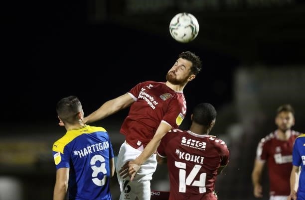 Jordan Flores of Northampton Town in action during the Carabao Cup 2nd Round match between Northampton Town and AFC Wimbledon at Sixfields on August...