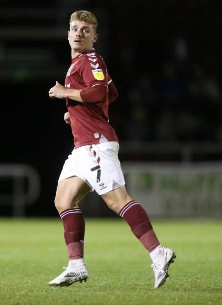Sam Hoskins of Northampton Town in action during the Carabao Cup 2nd Round match between Northampton Town and AFC Wimbledon at Sixfields on August...