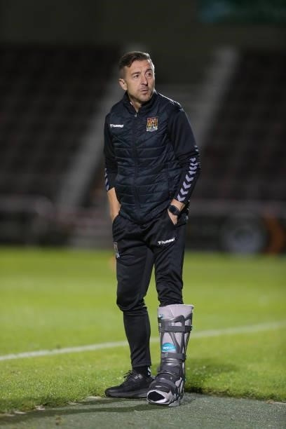 Northampton Town manager Jon Brady looks on during the Carabao Cup 2nd Round match between Northampton Town and AFC Wimbledon at Sixfields on August...