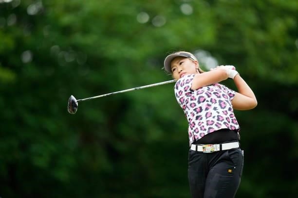 Sakura Kito of Japan hits her tee shot on the first hole during the first round of the San-In Goen Musubi Ladies at Daisenheigen Golf Club on August...