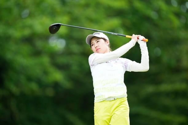 Hiromu Ono of Japan hits her tee shot on the first hole during the first round of the San-In Goen Musubi Ladies at Daisenheigen Golf Club on August...