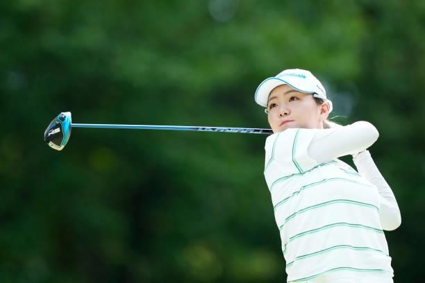 Hinako Yamauchi of Japan hits her tee shot on the first hole during the first round of the San-In Goen Musubi Ladies at Daisenheigen Golf Club on...