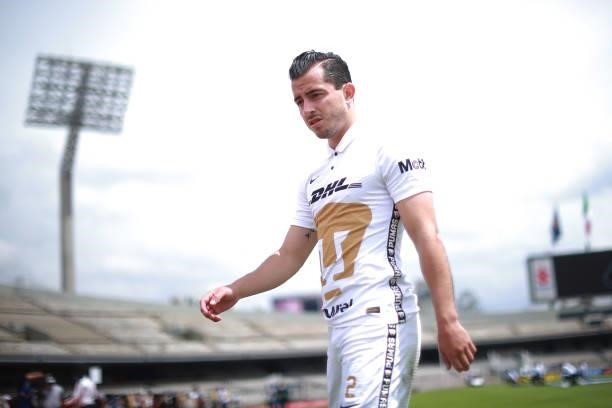 Alan Mozo of Pumas UNAM gestures during the 6th round match between Pumas UNAM and Puebla as part of the Torneo Grita Mexico A21 Liga MX at Olimpico...