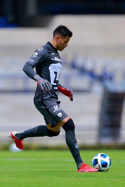 Alfredo Talavera, goalkeeper of Pumas kicks the ball during the 6th round match between Pumas UNAM and Puebla as part of the Torneo Grita Mexico A21...