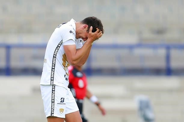 Juan Ignacio Dinenno of Pumas reacts during the 6th round match between Pumas UNAM and Puebla as part of the Torneo Grita Mexico A21 Liga MX at...