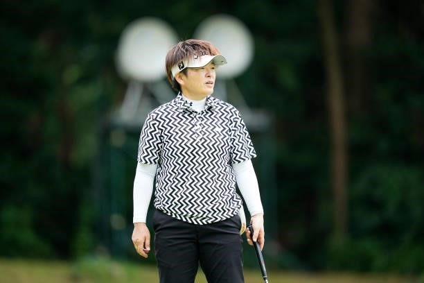 Ayako Okazaki of Japan looks on during the first round of the San-In Goen Musubi Ladies at Daisenheigen Golf Club on August 25, 2021 in Houki,...