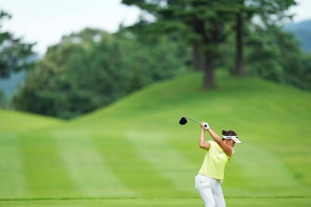 Karin Takeyama of Japan plays her tee shot on the 10th hole during the first round of the San-In Goen Musubi Ladies at Daisenheigen Golf Club on...