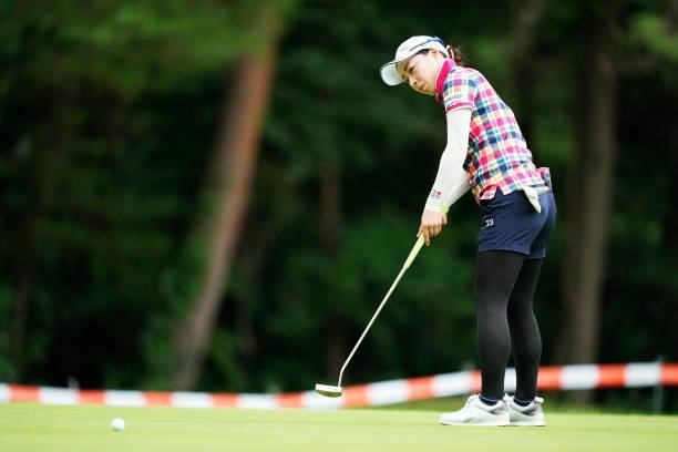 Rikako Sakashita of Japan putts on the ninth green during the first round of the San-In Goen Musubi Ladies at Daisenheigen Golf Club on August 25,...