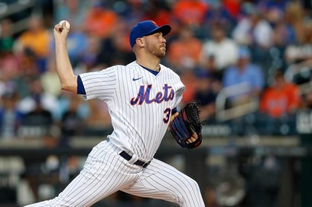 Tylor Megill of the New York Mets in action against the San Francisco Giants at Citi Field on August 24, 2021 in New York City. The Giants defeated...