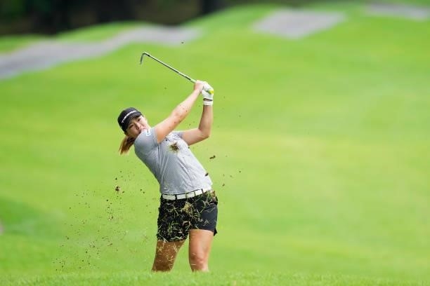 Keiko Yamamoto of Japan plays her shot on the 15th hole during the first round of the San-In Goen Musubi Ladies at Daisenheigen Golf Club on August...