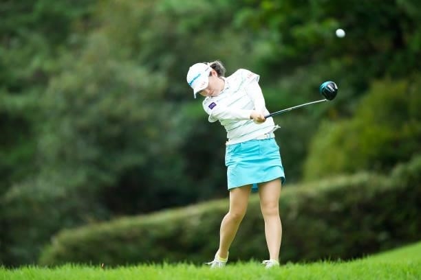 Hinako Yamauchi of Japan plays her tee shot on the 18th hole during the first round of the San-In Goen Musubi Ladies at Daisenheigen Golf Club on...