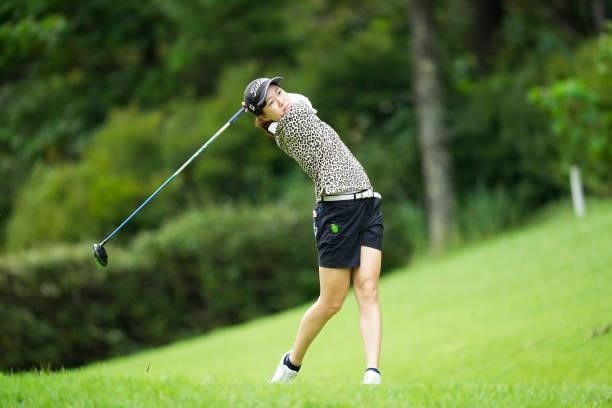 Ayano Nitta of Japan on the 18th hole during the first round of the San-In Goen Musubi Ladies at Daisenheigen Golf Club on August 25, 2021 in Houki,...