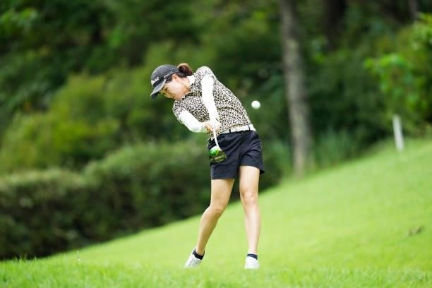 Ayano Nitta of Japan on the 18th hole during the first round of the San-In Goen Musubi Ladies at Daisenheigen Golf Club on August 25, 2021 in Houki,...