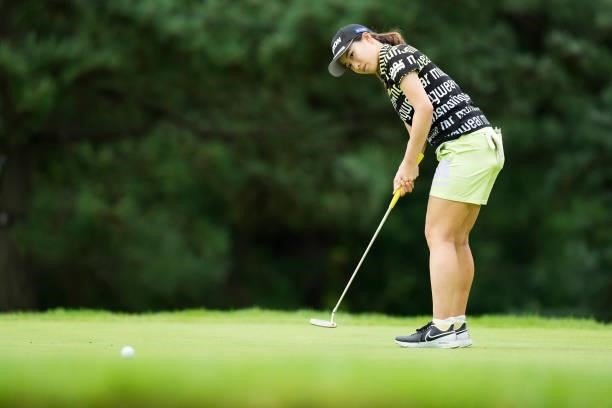 Rieru Shibusawa of Japan putts on the tenth green during the first round of the San-In Goen Musubi Ladies at Daisenheigen Golf Club on August 25,...