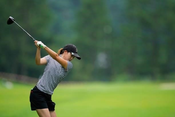 Mirai Hamasaki of Japan plays her tee shot on the 18th hole during the first round of the San-In Goen Musubi Ladies at Daisenheigen Golf Club on...