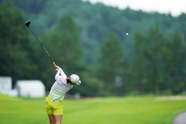Hiromu Ono of Japan plays her tee shot on the 18th hole during the first round of the San-In Goen Musubi Ladies at Daisenheigen Golf Club on August...
