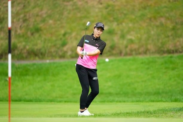 Mayu Hattori of Japan on the 17th green during the first round of the San-In Goen Musubi Ladies at Daisenheigen Golf Club on August 25, 2021 in...