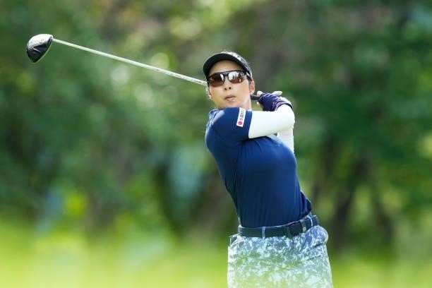 Yumiko Baba of Japan hits her tee shot on the 10th hole during the first round of the San-In Goen Musubi Ladies at Daisenheigen Golf Club on August...