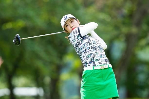 Mei Takagi of Japan plays her tee shot on the 10th hole during the first round of the San-In Goen Musubi Ladies at Daisenheigen Golf Club on August...